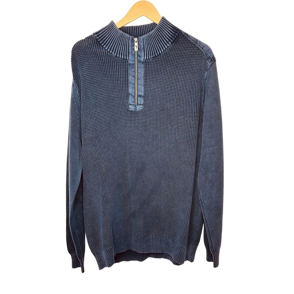 Tommy Bahama Quarter Zip Mens XL Blue Cotton Knit Pullover Sweater
